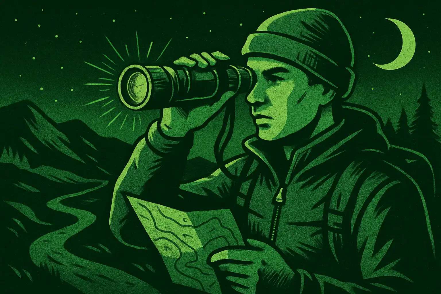 Train je nachtzicht: praktische navigatieoefeningen met een nachtkijker voor avonturiers