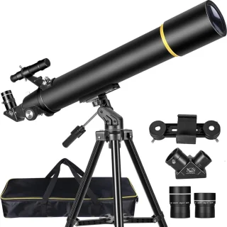 Professionele refractortelescoop voor volwassenen - Astronomie 80 mm diafragma 900 mm - Compact en draagbaar met draagtas Nachtkijker