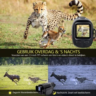 Gloovon Compact Nachtkijker Monoculair - Monoculaire Nachtkijker - 10x Zoom - Met Infrarood - 2.5K QHD Video & 10MP Foto's - Inclusief 64G MicroSD-Kaat