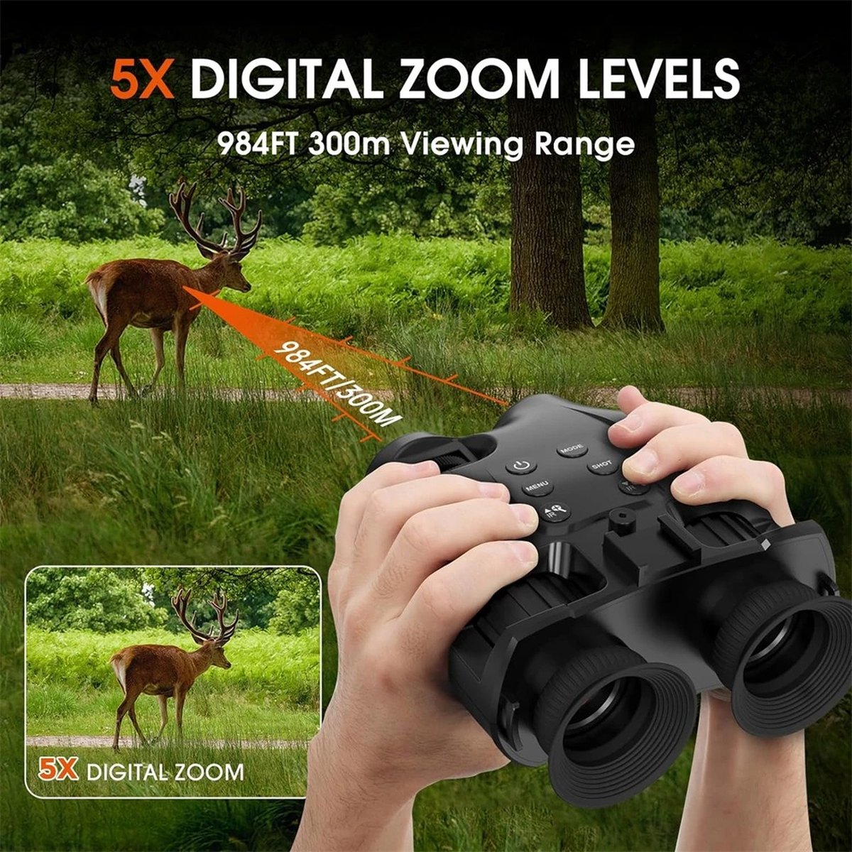 Wat vinden we goed aan de FIBILA Nachtzichtverrekijker 5X Digitale Zoom 1080P IPX6