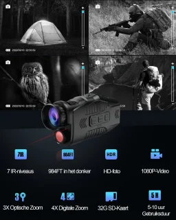 Gloovon Nachtkijker Monoculair 2.5K 10MP Zwart