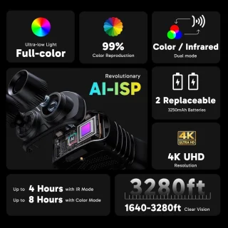 Nachtzicht verrekijker digitale zoom 4K full-color - zwart