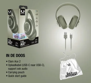 Fresh 'n Rebel Clam Ace 2 – Draadloze Bluetooth Koptelefoon met Active Noise Cancelling – 100+ uur Speeltijd - Met volume wiel - Dried Green