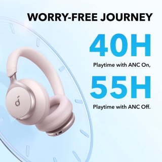 Wat vinden we goed aan de soundcore by Anker Space One Draadloze Over-ear Koptelefoon Roze - Headphones - Active Noise Cancelling, Multipoint Connection, 55 uur accuduur, Bluetooth 5.3, LDAC, Hi-Res Certified