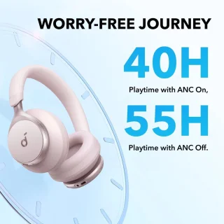 soundcore by Anker Space One Draadloze Over-ear Koptelefoon Roze - Headphones - Active Noise Cancelling, Multipoint Connection, 55 uur accuduur, Bluetooth 5.3, LDAC, Hi-Res Certified