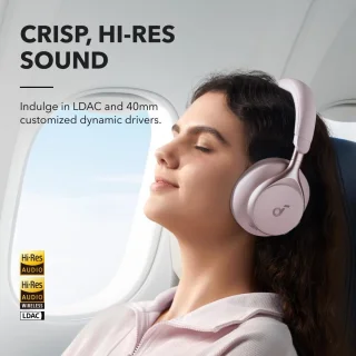 soundcore by Anker Space One Draadloze Over-ear Koptelefoon Roze - Headphones - Active Noise Cancelling, Multipoint Connection, 55 uur accuduur, Bluetooth 5.3, LDAC, Hi-Res Certified