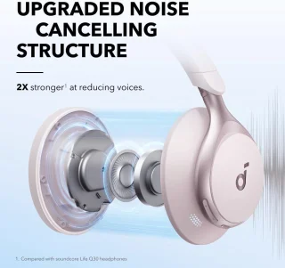 soundcore by Anker Space One Draadloze Over-ear Koptelefoon Roze - Headphones - Active Noise Cancelling, Multipoint Connection, 55 uur accuduur, Bluetooth 5.3, LDAC, Hi-Res Certified