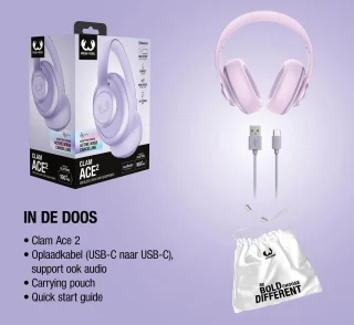 Fresh 'n Rebel Clam Ace 2 – Draadloze Bluetooth Koptelefoon met Active Noise Cancelling – 100+ uur Speeltijd - Met volume wiel - Dreamy Lilac