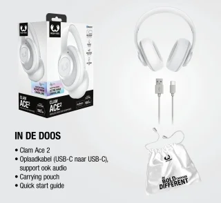 Fresh 'n Rebel Clam Ace 2 – Draadloze Bluetooth Koptelefoon met Active Noise Cancelling – 100+ uur Speeltijd - Met volume wiel - Ice Grey