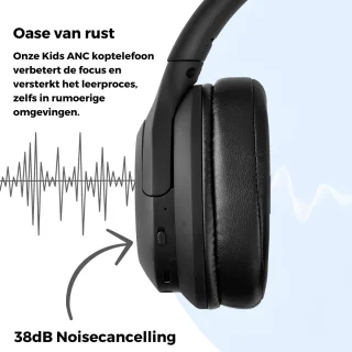 Koptelefoon voor Kinderen met Noise Cancelling ANC - Microfoon – Bluetooth – Geluidsdempend - Draadloze Hoofdtelefoon Kind - Zwart