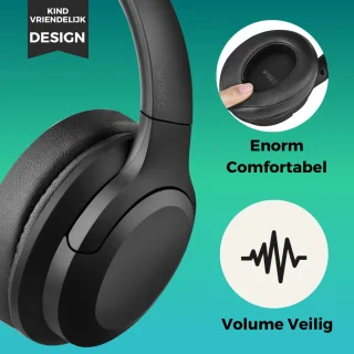 Koptelefoon voor Kinderen met Noise Cancelling ANC - Microfoon – Bluetooth – Geluidsdempend - Draadloze Hoofdtelefoon Kind - Zwart