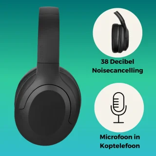 Koptelefoon voor Kinderen met Noise Cancelling ANC - Microfoon – Bluetooth – Geluidsdempend - Draadloze Hoofdtelefoon Kind - Zwart