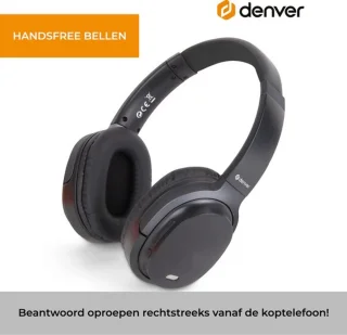 Denver - 2 in 1 - Bluetooth Draadloze & Bedraad Koptelefoon - Inclusief AUX Kabel - Active Noise Canceling - Draadloos of met draad - Handsfree Bellen - Zwart
