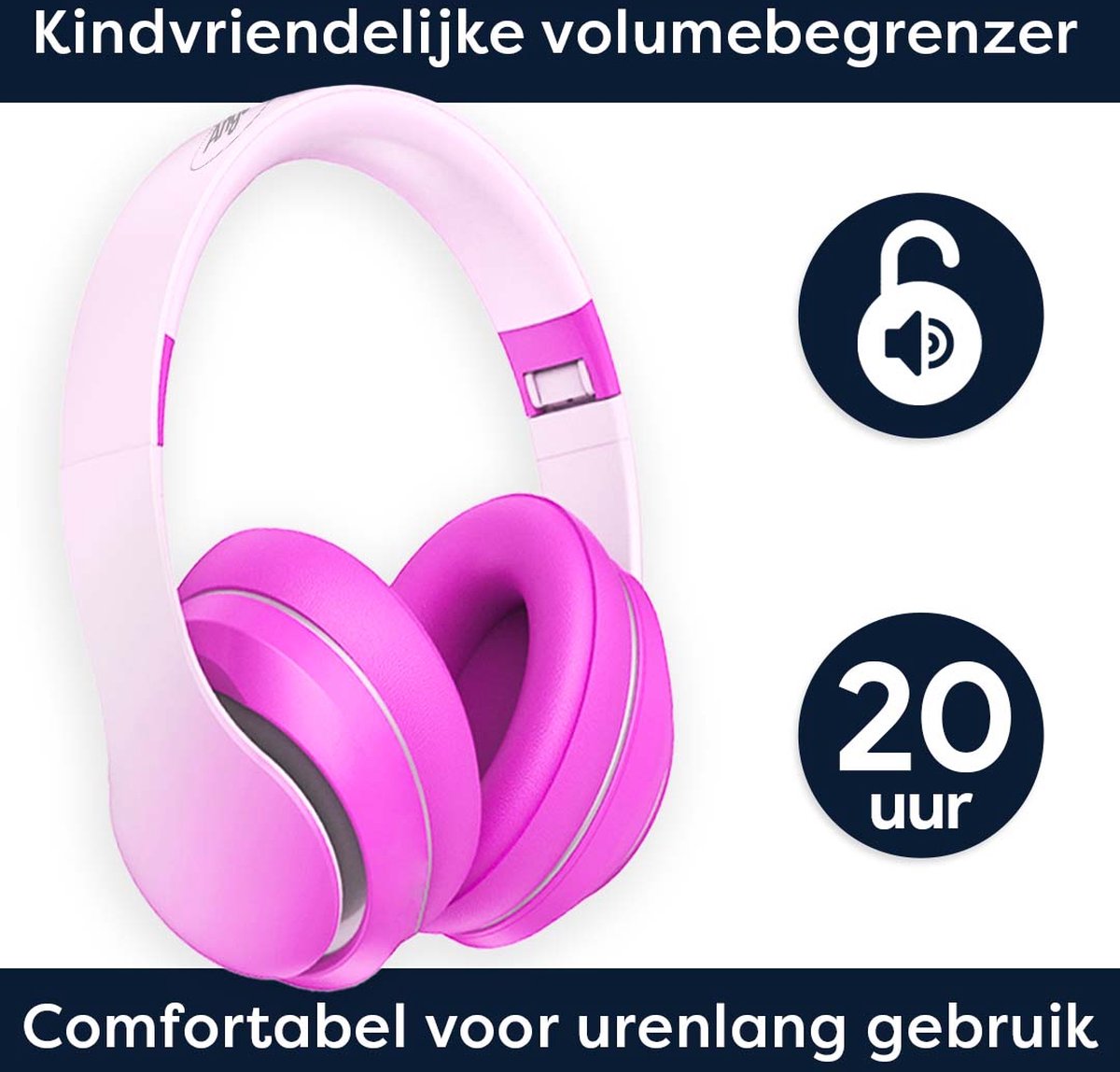Wat vinden we goed aan de AngelTech Over Ear Draadloze Kinderkoptelefoon met Microfoon Roze of Blauw