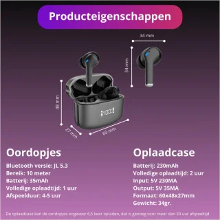 Bluetooth draadloze oordopjes - Zwart