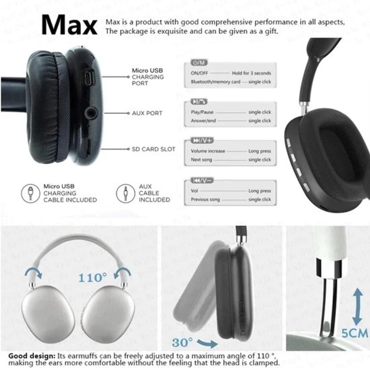 Draadloze Bluetooth Over-Ear Hoofdtelefoon met Microfoon