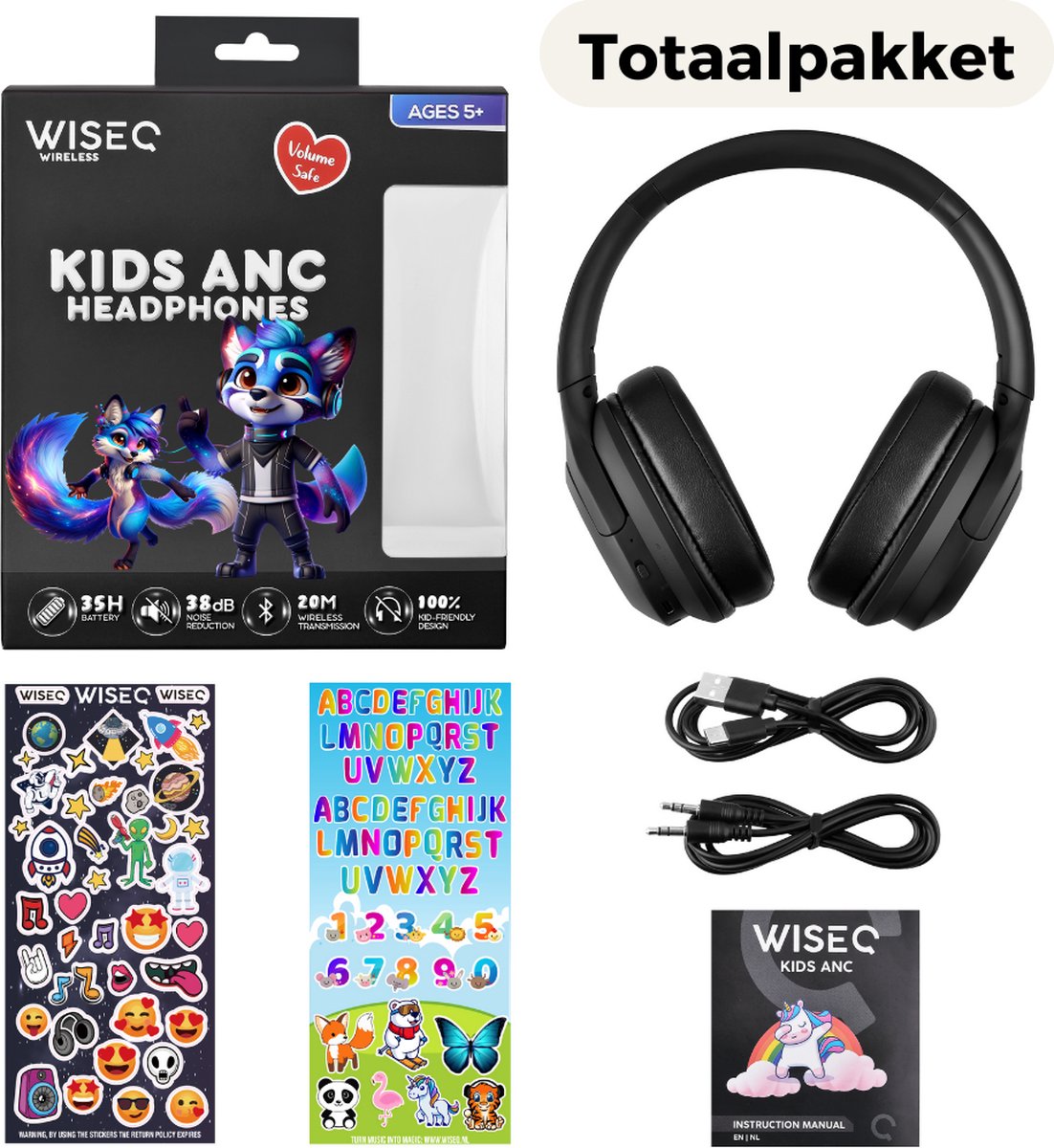 Draadloze Kinderkoptelefoon Bluetooth Zwart ANC