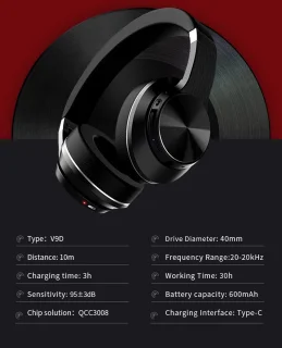 DrPhone ANC-E11 Bluetooth Over Ear Koptelefoon Zwart