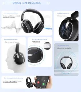 DrPhone SonicWave Over-Ear Koptelefoon - Zwart
