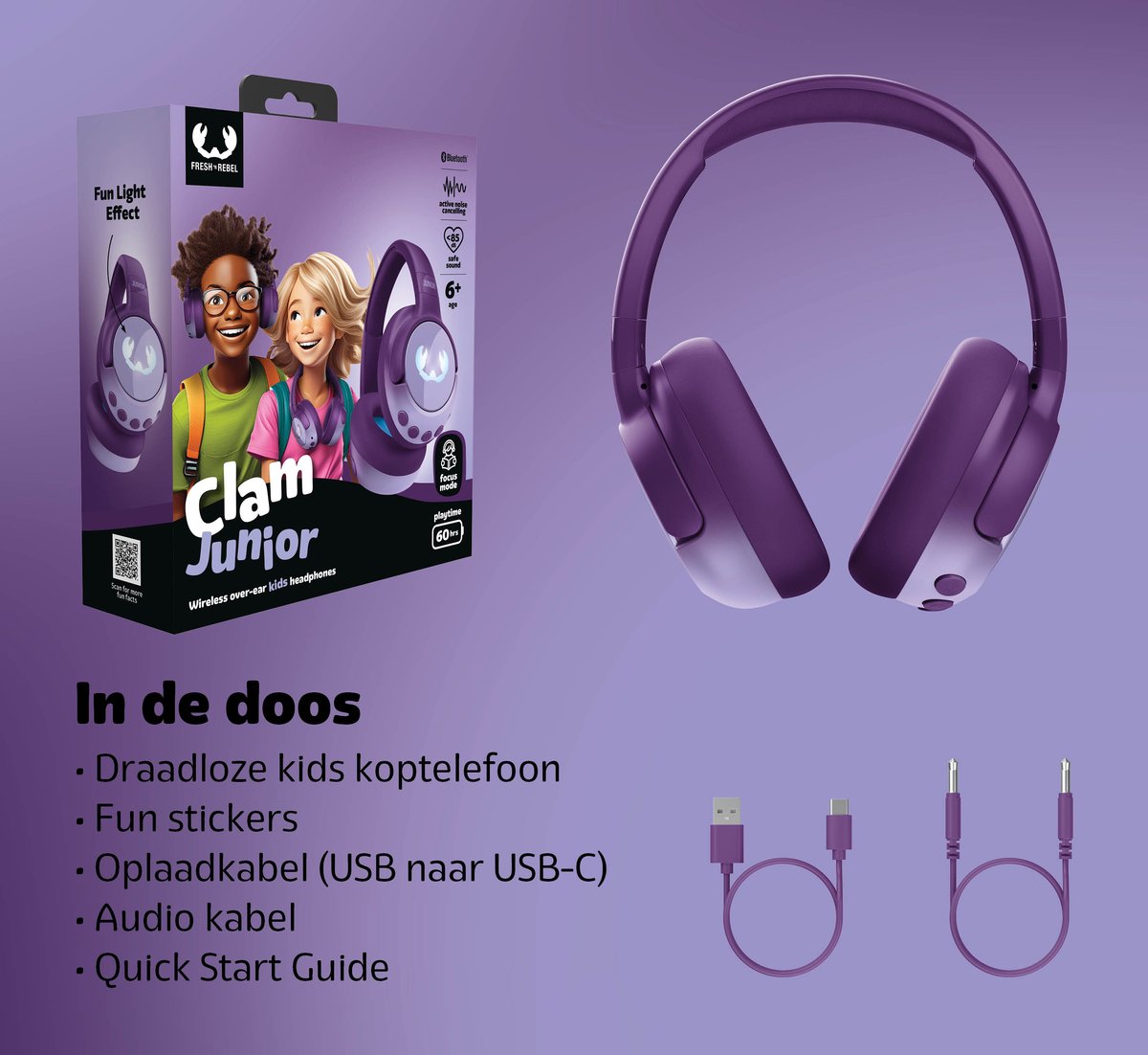 Fresh 'n Rebel Clam Junior Draadloze Kinderkoptelefoon Mighty Magic