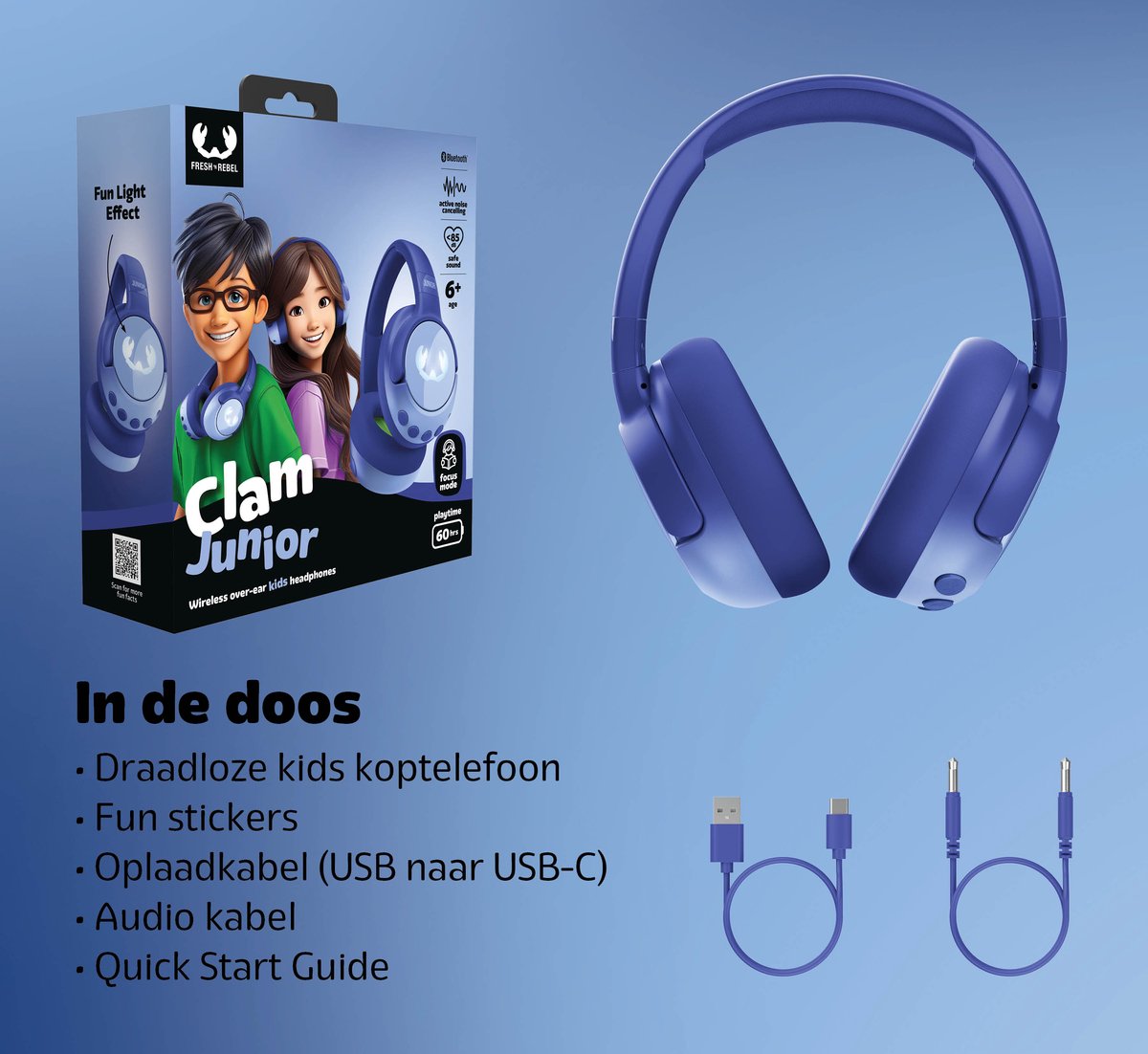 Fresh 'n Rebel Clam Junior Draadloze Kinderkoptelefoon Starry Sky