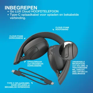 JLAB Go Lux ANC Draadloze On-Ear Koptelefoon Zwart