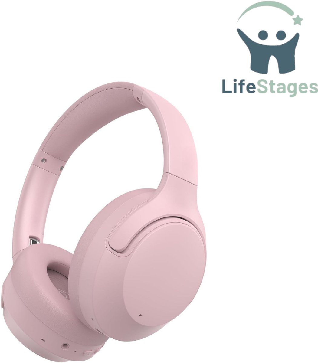 De LifeStages Noise Cancelling Draadloze Over-Ear Hoofdtelefoon Sakura Pink in één oogopslag