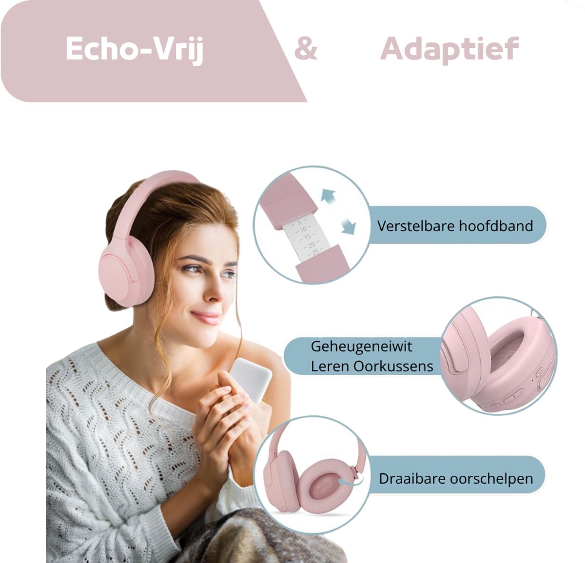 LifeStages Noise Cancelling Draadloze Over-Ear Hoofdtelefoon Sakura Pink