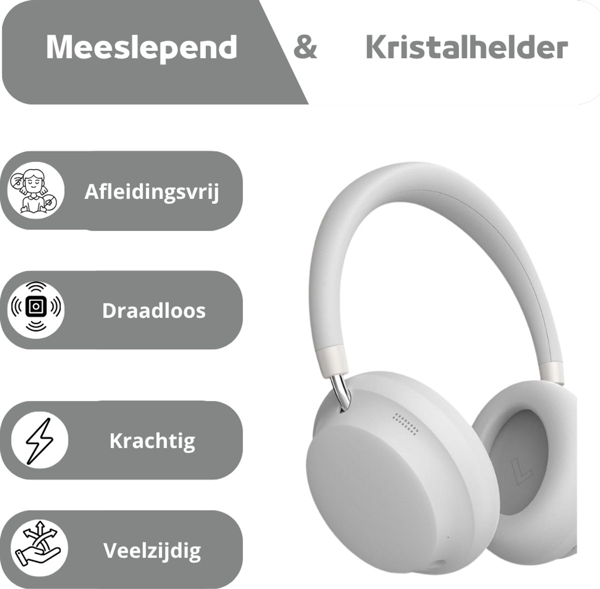 LifeStages Noise Cancelling Draadloze Over-Ear Hoofdtelefoon Wit