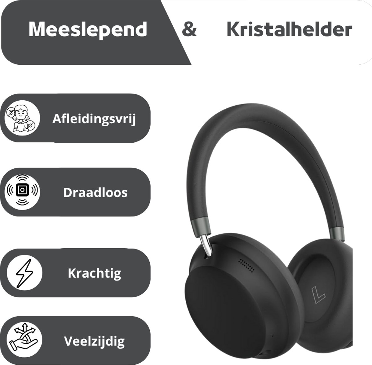LifeStages Noise Cancelling Draadloze Over-Ear Hoofdtelefoon Zwart