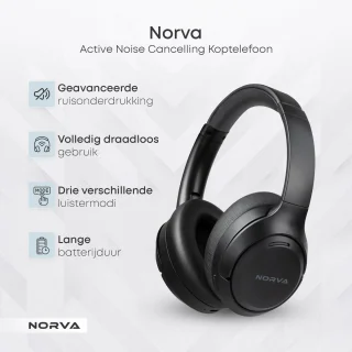 Norva Draadloze Over-Ear Noise Cancelling Koptelefoon Zwart