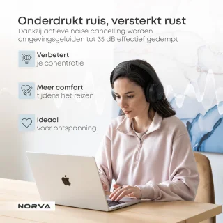 Norva Draadloze Over-Ear Noise Cancelling Koptelefoon Zwart