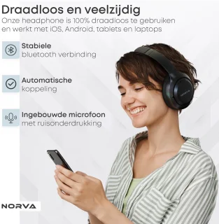Norva Draadloze Over-Ear Noise Cancelling Koptelefoon Zwart