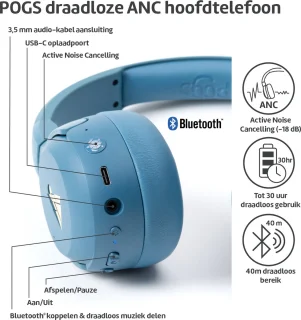 POGS The Turtle draadloze over-ear koptelefoon blauw