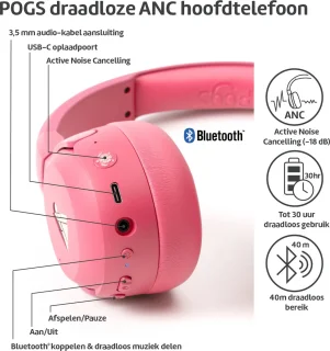 POGS The Turtle Draadloze Over-ear Koptelefoon Roze