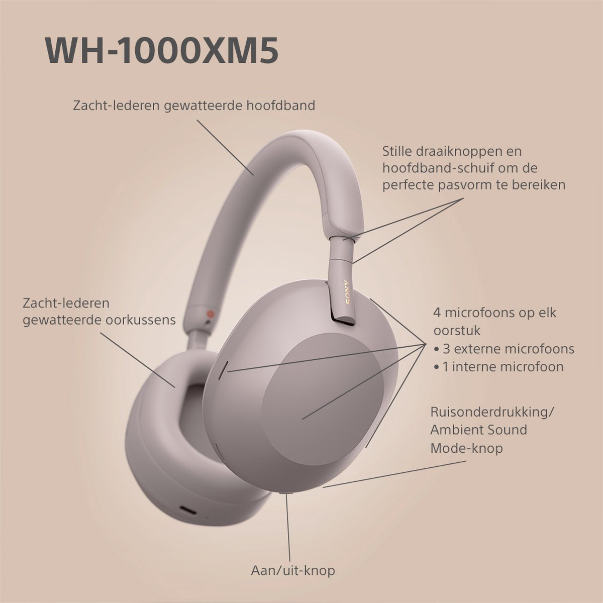 Sony WH-1000XM5 Draadloze Koptelefoon Smoky Pink