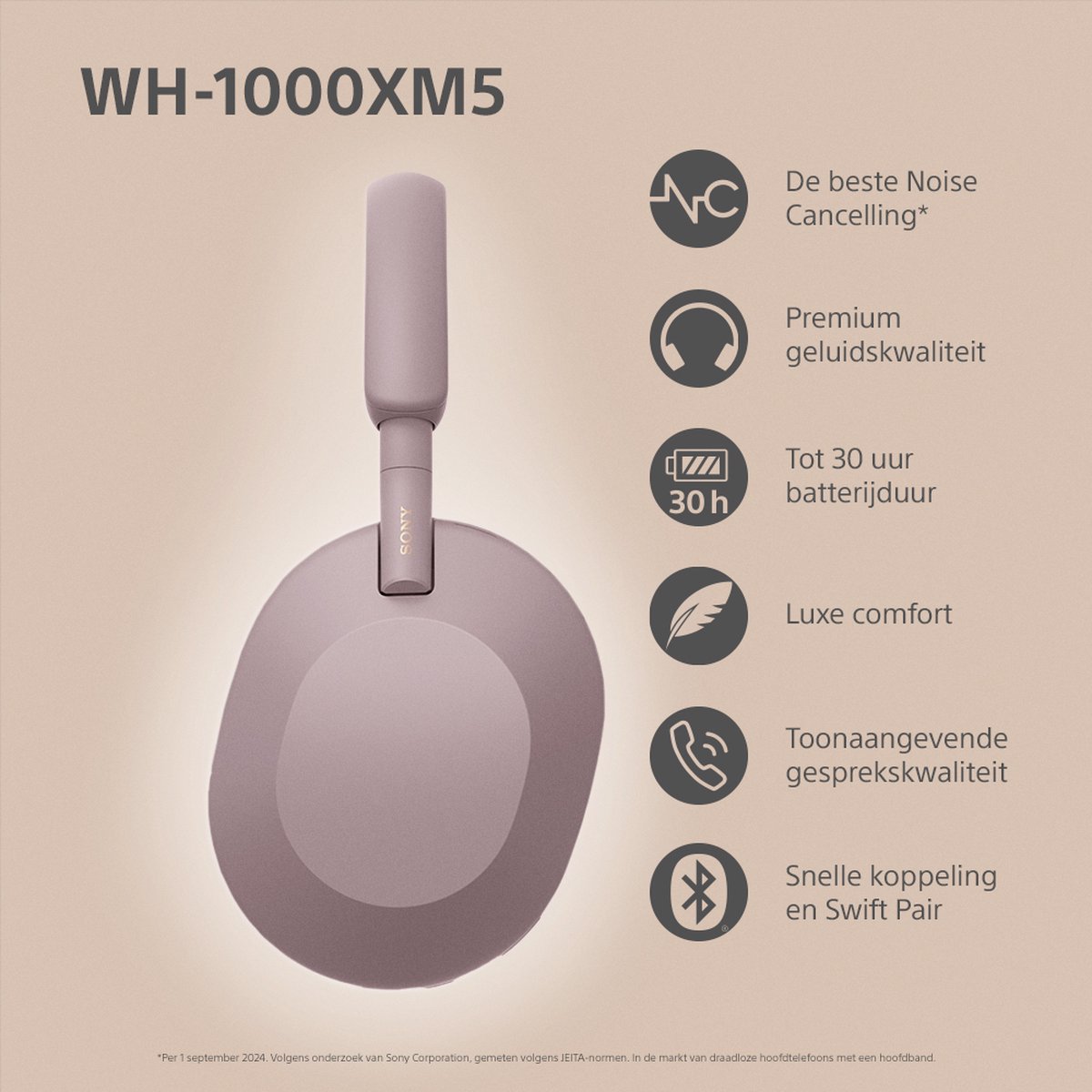 Sony WH-1000XM5 Draadloze Koptelefoon Smoky Pink
