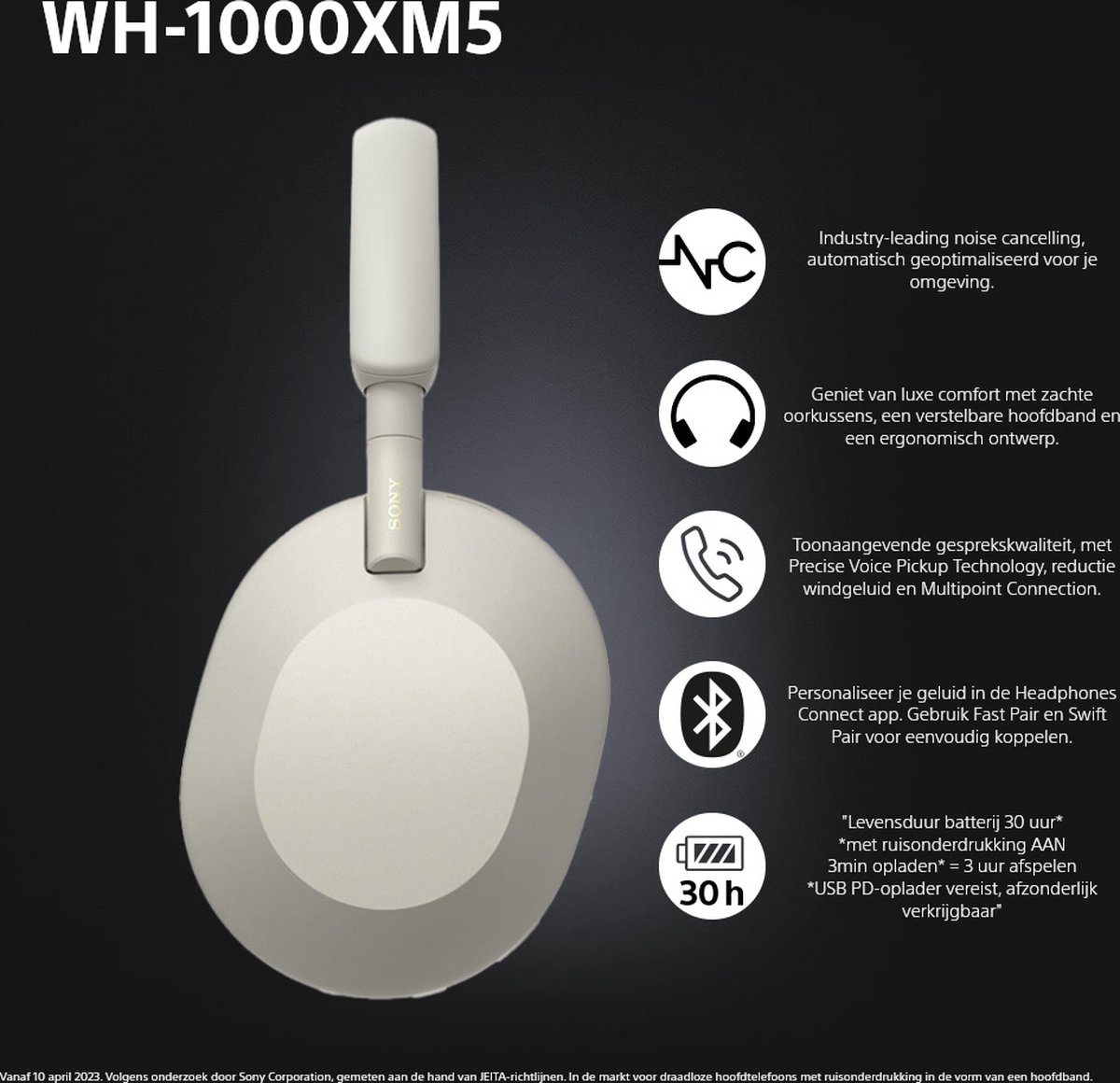 Sony WH-1000XM5 Draadloze Koptelefoon Zilver