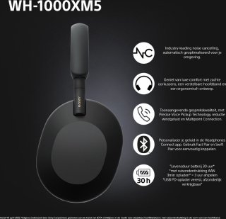 Sony WH-1000XM5 Draadloze Noise Cancelling Koptelefoon Zwart