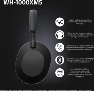 Sony WH-1000XM5 Draadloze Noise Cancelling Koptelefoon Zwart