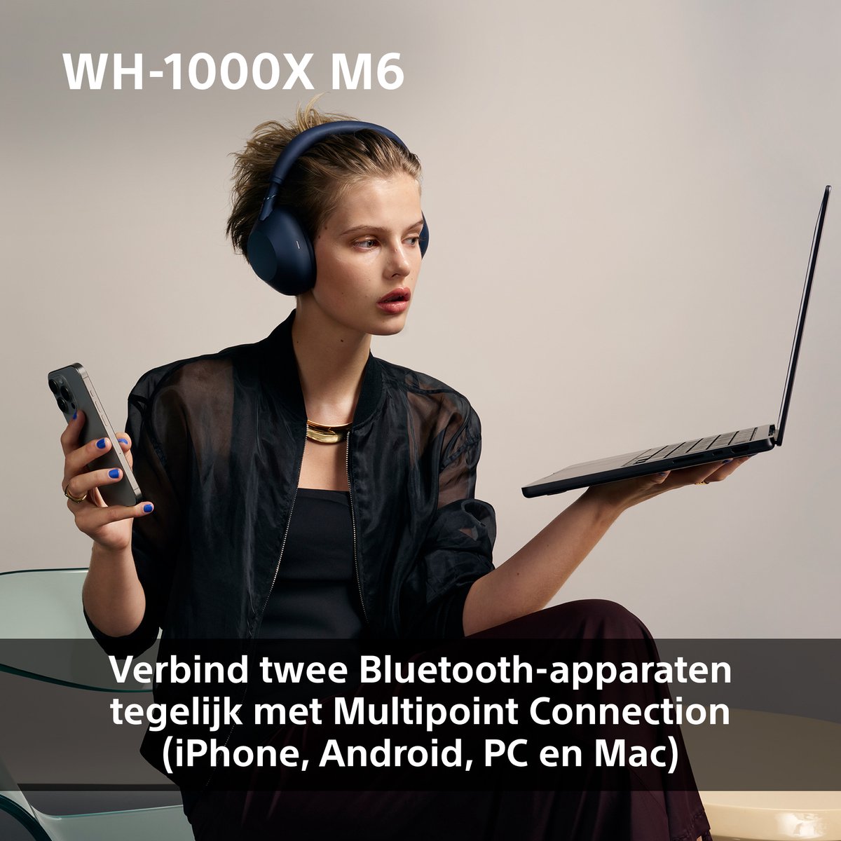 Sony WH-1000XM6 Draadloze Koptelefoon Blauw