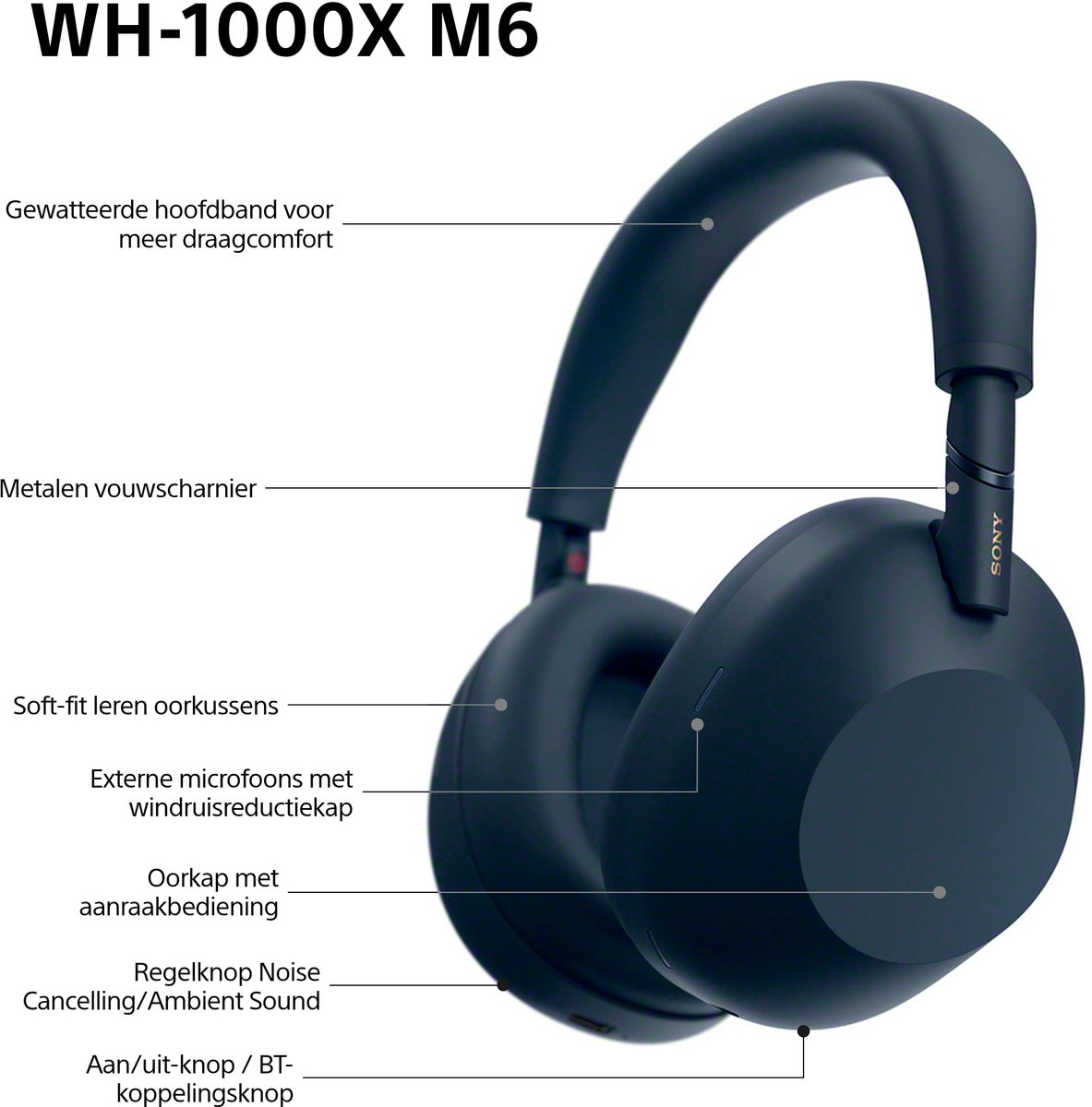 Sony WH-1000XM6 Draadloze Koptelefoon Blauw