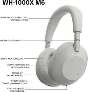 Sony WH-1000XM6 Draadloze Koptelefoon Zilver