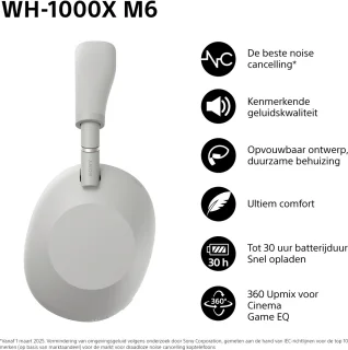 Sony WH-1000XM6 Draadloze Koptelefoon Zilver
