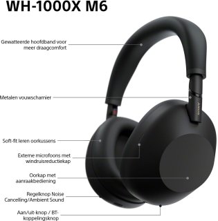 Sony WH-1000XM6 Draadloze Noise Cancelling Koptelefoon Zwart