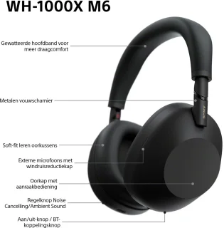 Sony WH-1000XM6 Draadloze Noise Cancelling Koptelefoon Zwart
