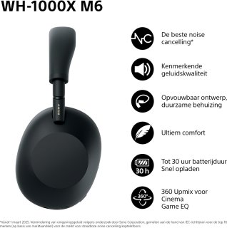 Sony WH-1000XM6 Draadloze Noise Cancelling Koptelefoon Zwart