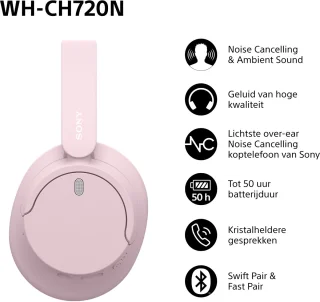 Sony WH-CH720N Draadloze Over-ear Koptelefoon Roze