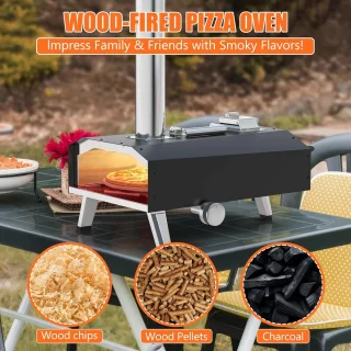 Pizzaoven - Pizza Oven Buiten - Draagbare - Gas - Houtpellets - Houtskool Premium Houtgestookte Pizza Oven - voor Tuin - Buiten -Achtertuin - RVS - 41.7 x 88.6 x 68.6 x Zwart