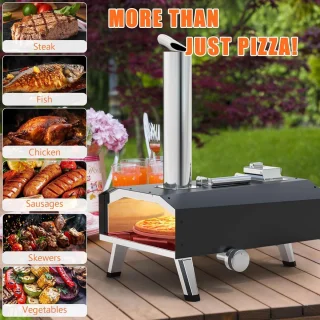 Pizzaoven - Pizza Oven Buiten - Draagbare - Gas - Houtpellets - Houtskool Premium Houtgestookte Pizza Oven - voor Tuin - Buiten -Achtertuin - RVS - 41.7 x 88.6 x 68.6 x Zwart